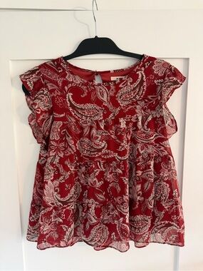 Mi Ami Red Paisley Peplum Tiered Top